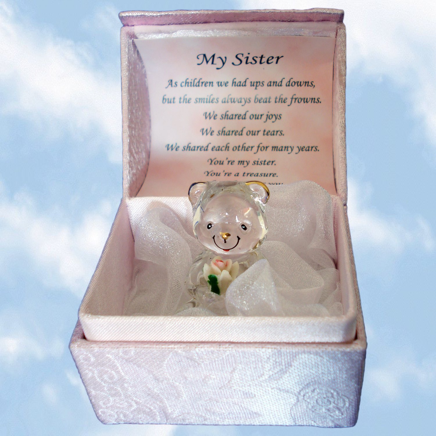 A Gift From The Heart My Sister Crystal Bear In A Box - Hand-Sculpted - 22KT Gold