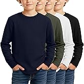 LessonZoo 4 Pack Boys Long Sleeve Shirts Crewneck Kids Waffle Knit T Shirts Toddler Boy Thermal Casual Tops Tees 5-14 Years