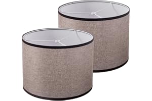 LEYINPEI Lamp Shades Set of 2, Drum Lampshades 13" Top x 13" Bottom x 10" High (Spider), Large Replacement Lamp Shades Natural Linen Hand Crafted for Table Lamps Floor Lamps, Easy Assembly Required