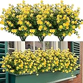 HAPLIA 6 Bundles Artificial Flowers, Fake Artificial Greenery UV Resistant No Fade Faux Plastic Plants for Wedding Bridle Bouquet Indoor Outdoor Home Garden Kitchen Office Table Vase (Yellow)