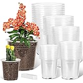 JNYONG 60 Pack 3.5/4/5/6/7 Inch Clear Nursery Pots with Drainage Hole,Variety Sizes Seed Starting Pots Transparent Plastic Pl