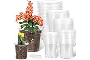 JNYONG 60 Pack 3.5/4/5/6/7 Inch Clear Nursery Pots with Drainage Hole,Variety Sizes Seed Starting Pots Transparent Plastic Plant Pots for Plants Transparency with 50 Plant Labels