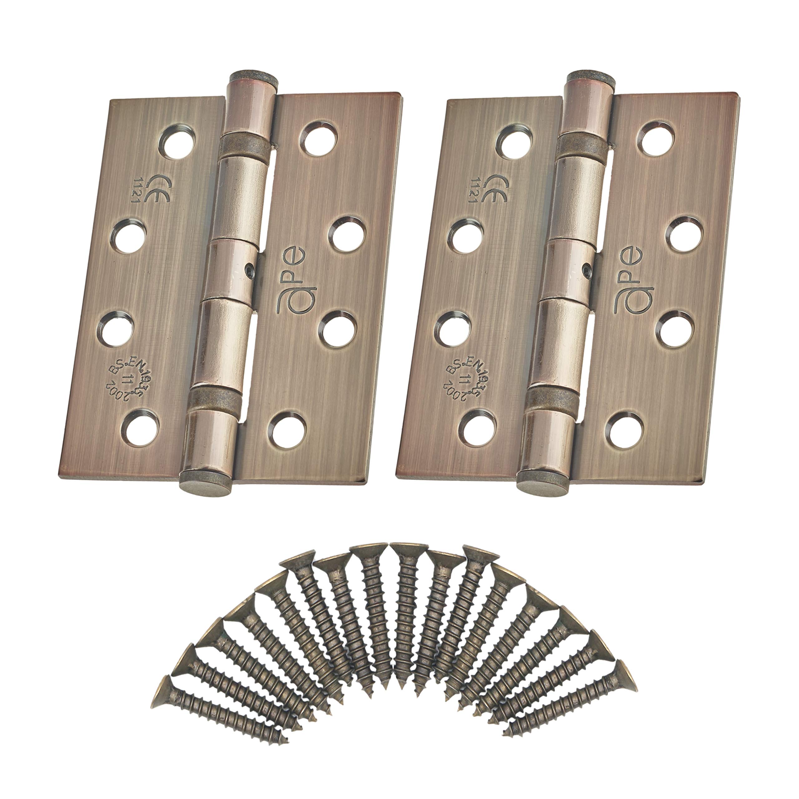 Door Hinges 4" 102mm Ball Bearing 1 Pair Pack [2 Hinges & Screws] Antique Brass Bronze Finish