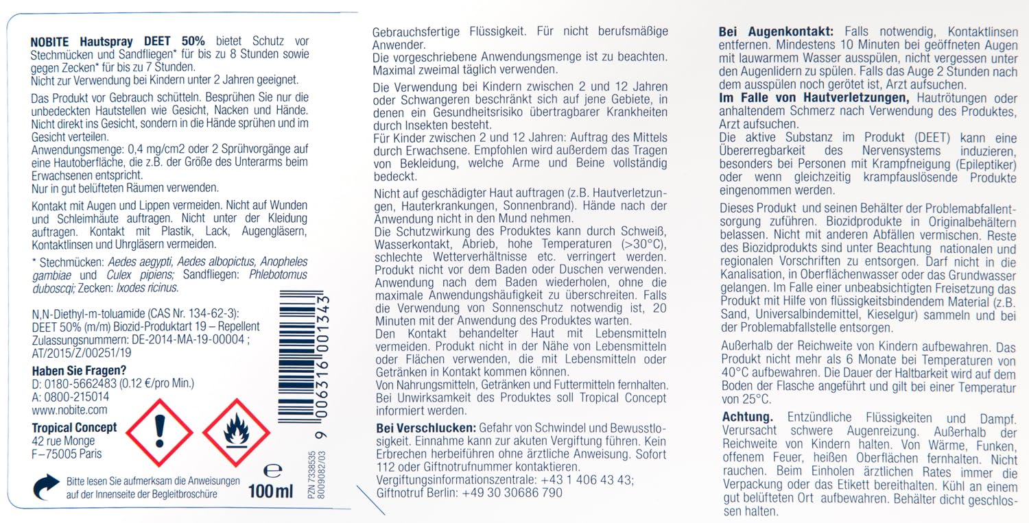 NOBITE Insektenschutz Set (3-teilig) + Kulturtasche – Mückenschutz & Kleider-Imprägnierung gegen Zecken, Tropen & Reisen – DEET 50% Hautspray 2x100ml + 200ml Kleiderspray – Langanhaltend für Familie 7