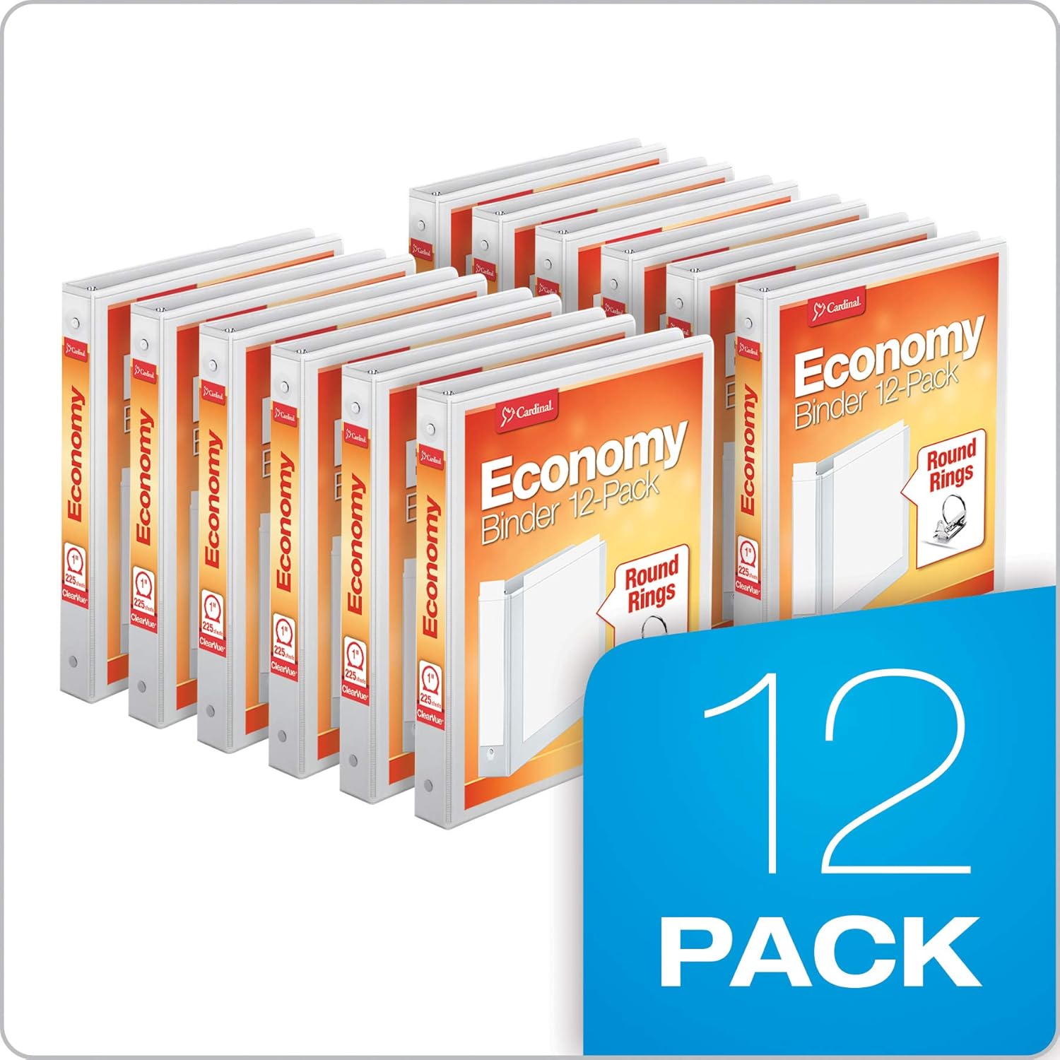 Cardinal Economy 3-Ring Binders, 1", Round Rings, Holds 225 Sheets, ClearVue Presentation View, Non-Stick, White, Carton of 12 (90621): Office Products