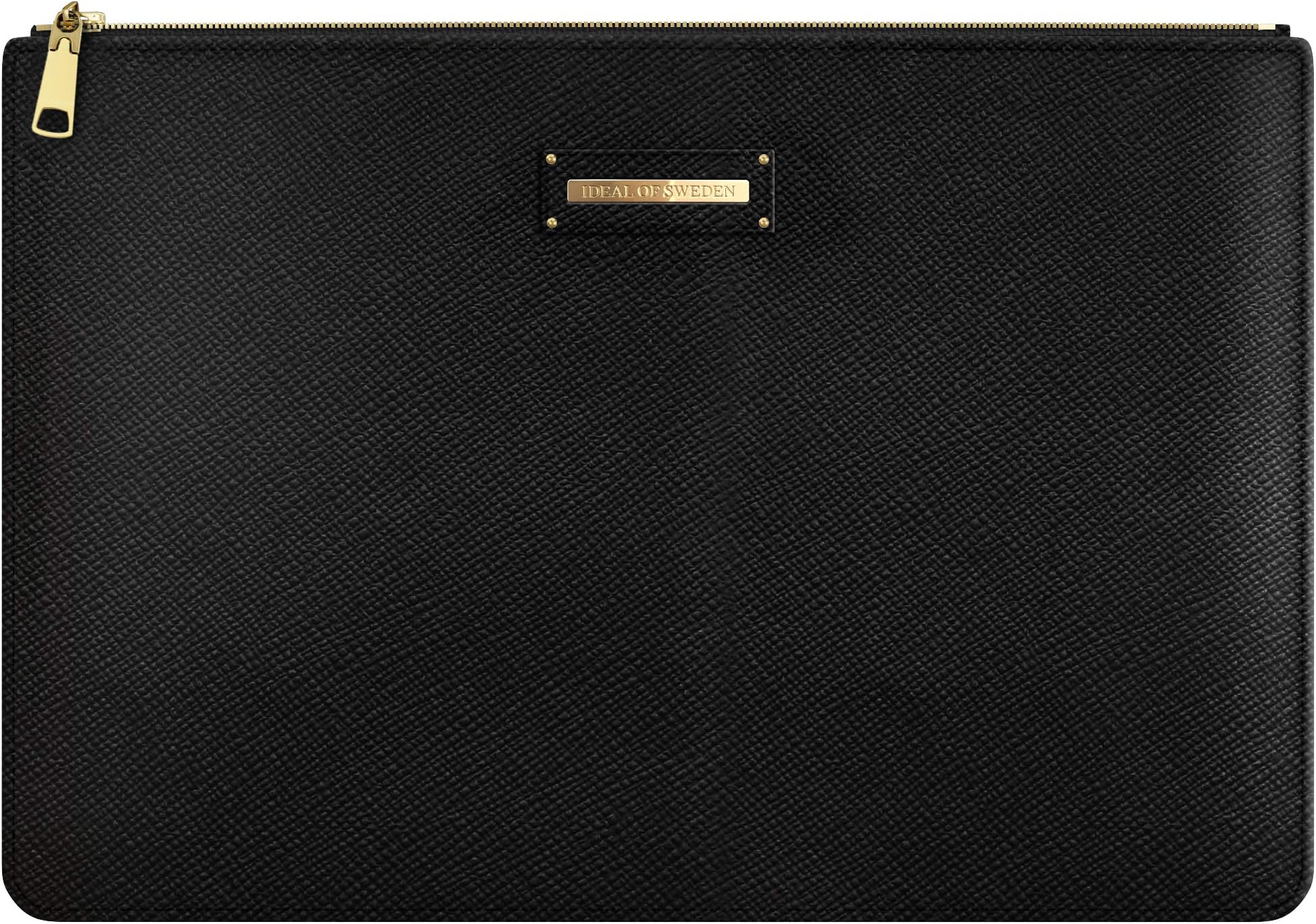 iDeal Of Sweden Laptop Sleeves for 15" laptops with Microfiber Lining and Side Zipper Storage Pocket, Vegan Saffiano Leather computer case & pouch (Saffiano Black)