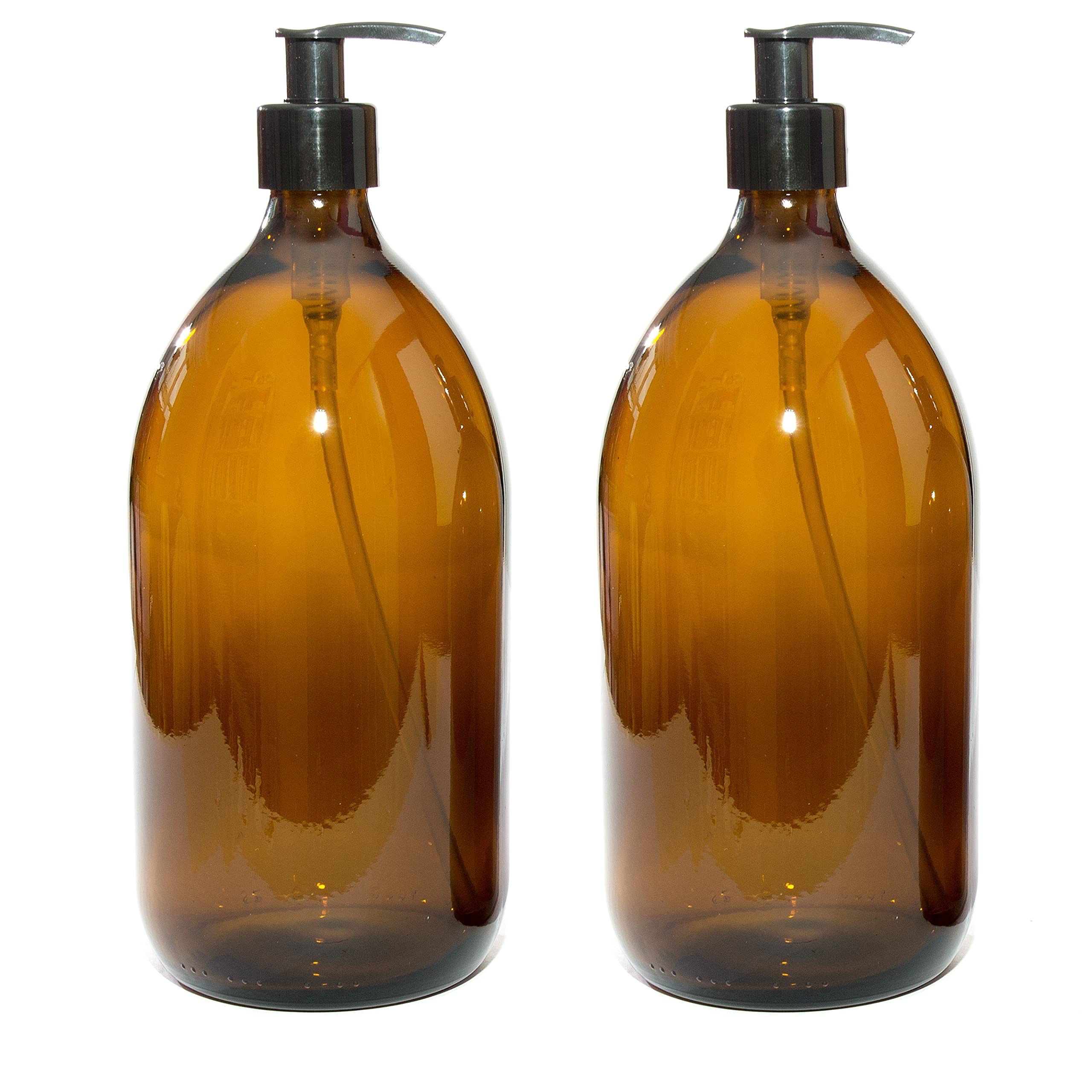 Aura 1000ml Amber Glass Bottles with Black Pumps - Pack of 2