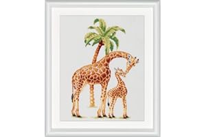 Thea GOUVERNEUR SINCE 1959 Dutch Stitch Brothers - Counted Cross Stitch Kit - DSB003A - Safari Giraffe - White Aida - 15 x 9.8 Inch - Embroidery Kit for Adults