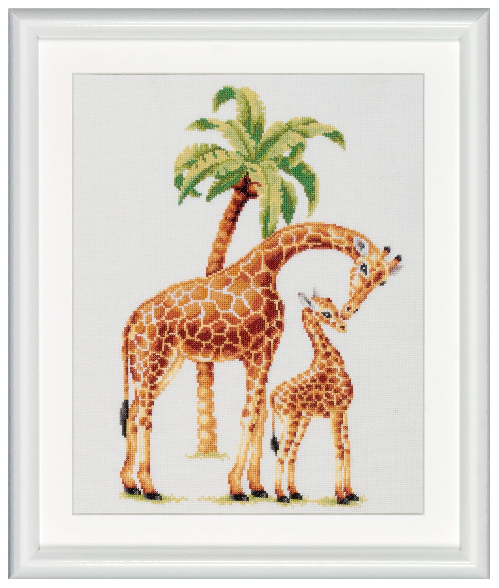 DUTCH STITCH BROTHERS - Counted Cross Stitch Kit - DSB003A - Safari Giraffe - White Aida - 15 x 9.8 Inch - Embroidery Kit for Adults