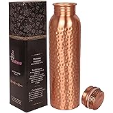 INDTRESOR Pure Copper Water Bottle - Handcrafted - Ayurveda health benefits - Large 35 oz - Leak proof, Easy to carry for Sports, Fitness, Yoga, School - Natural Hammered Beaten Copper Finish