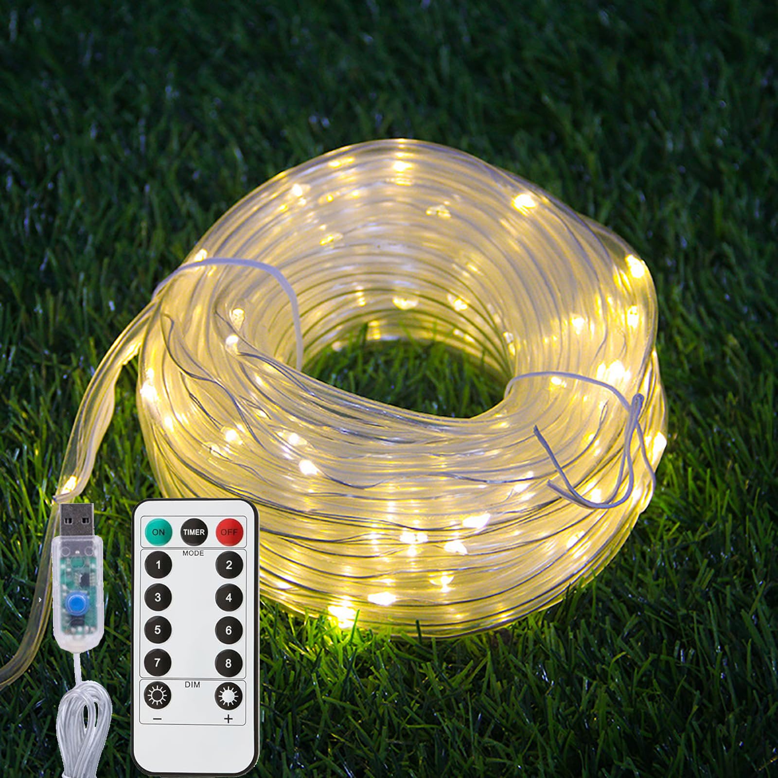 ZVO LED Fairy Rope String Lights - USB Powered 10 Meter 100 LED String Lights, USB 8 Mode Dimmable Indoor Hose Lights for Party Balcony Bedroom Camping Christmas