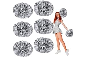 ZANKUBOM 6 Pcs Metallic Cheerleading Pom Poms, 12Inch Cheerleader Pompoms with Baton Handle for School Team Sports Games Dance Cheer