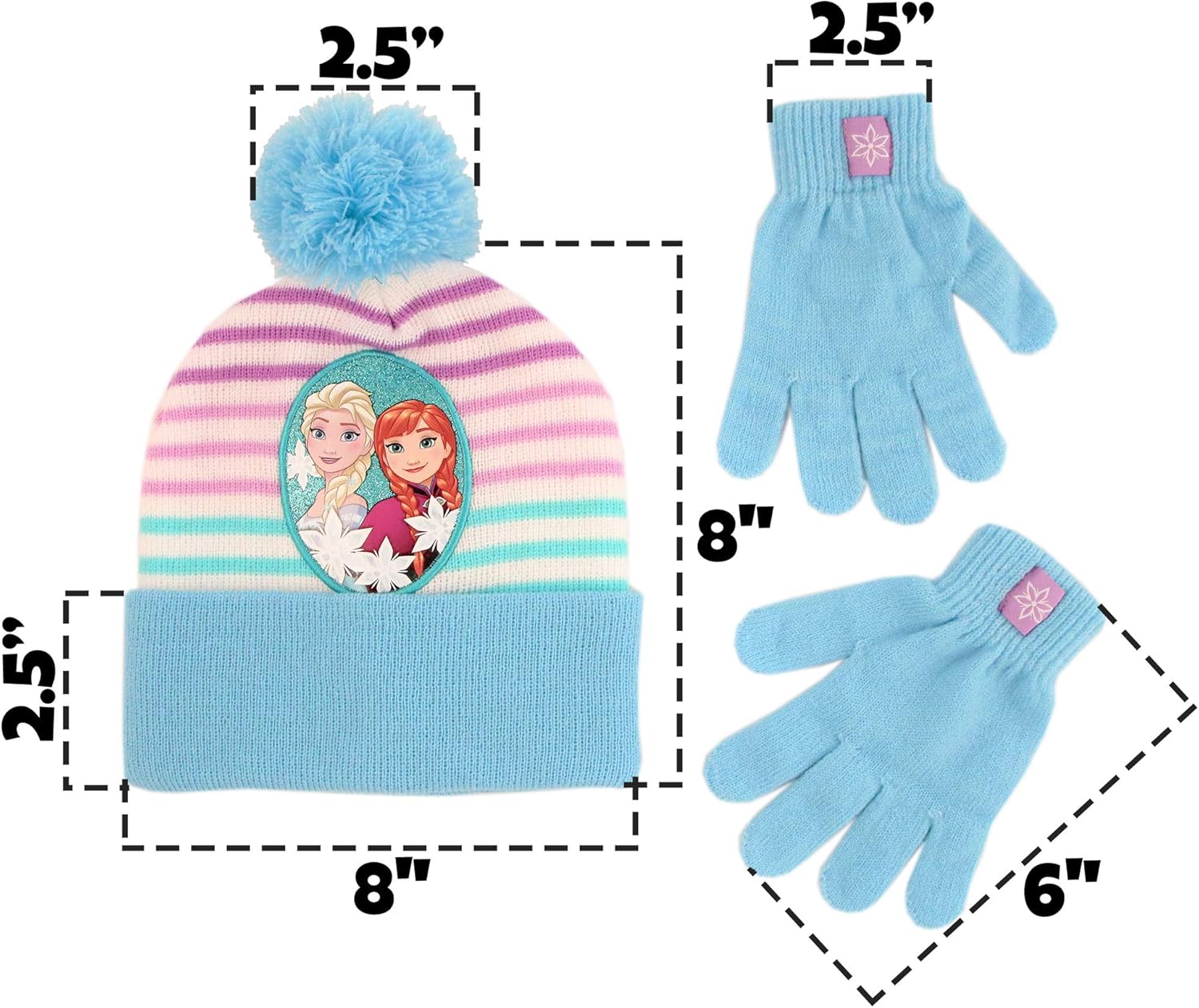Disney Girls' Little Frozen Elsa and Anna Beanie Hat and Gloves Cold Weather Set, Blue/White, Age 4-7: Clothing