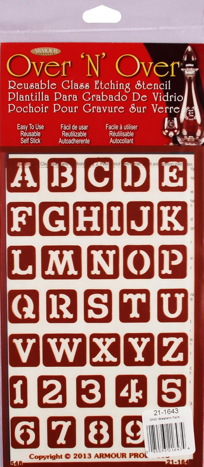 Armour Products Over N Over Glass Etching Stencil, 5-Inch by 8-Inch, Western Font