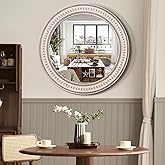 24 Inches Rustic Round Wall Mirrors - Wooden Farmhouse Circle Mirror for Bathroom, Entryway, Bedroom, Living Room, Entryway D