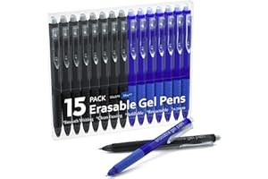 LINEON Erasable Gel Pens, 15 Pack Retractable Erasable Pens Clicker, Fine Point, Make Mistakes Disappear, 8 Black 7 Blue Inks for Writing Planner and Crossword Puzzles…