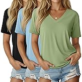 Ficerd 3 Pack Women's Short Sleeve T-Shirts V Neck Tunic Tops Casual Summer Curved Hem Tees Loose Fit Solid Basic Tshirt 2026