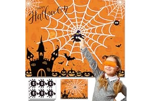 ROCWOHO Halloween Party Games Pin The Spider on The Web Game Reusable Pin Game Spider Web Halloween Party Favor Supplies for Kids Girls Boys
