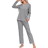 MoFiz Women's Pajamas Sets Long Sleeve Sleepwear 2 Piece Pjs Lightweight Lounge Set with Pockets
