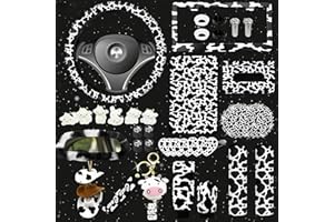 JINGSEN 29 PCS Cow Pattern Car Accessories,Including Dashboard Decoration,Rearview Mirror Decoration,Etc,Suitable for Sedans,SUVS and Other Models,Cute Car Interior Sets Suitable for Women (Black)