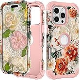 PIXIU Unique Flower Pattern Compatible with iPhone 16 Pro Max 6.9 inch case, Heavy Duty Dual Layer Shockproof Full-Body Protective Sturdy Hybrid Cute Rugged Case for Women,Girls,Kids-White/Orange