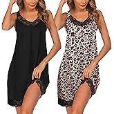 Ekouaer Womens Nightgown 2 Pack Nightgown V Neck Lace Sleepwear Sleeveless Chemise Women's nightgowns & sleepshirts S-XXL