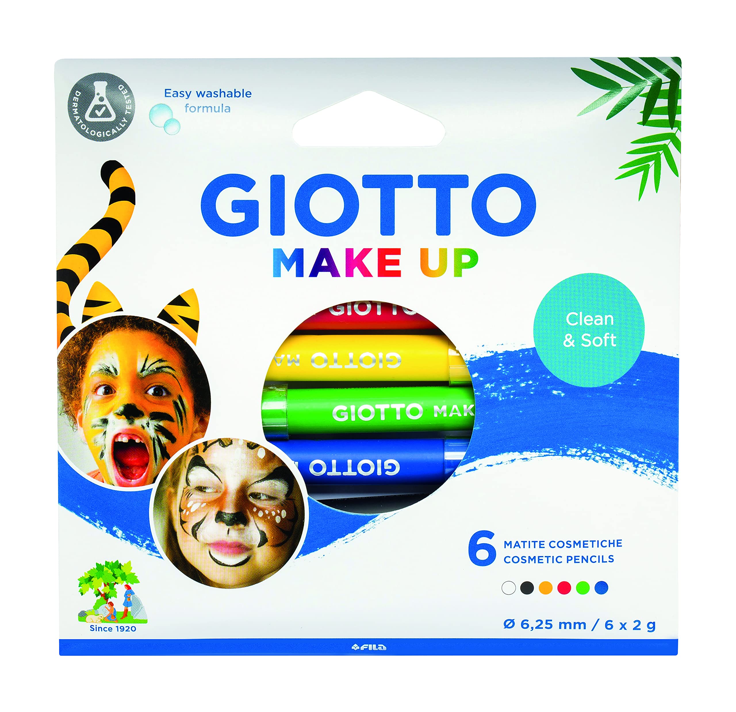 GIOTTO Soft Make-Up Cosmetic Pencils, Easy Washable Formula, 6 Assorted Colours, For Children and Parties