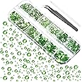 2000 Pieces Flat Back Gems Round Crystal Rhinestones 6 Sizes (1.5-6 Mm) with Pick up Tweezer and Rhinestones Picking Pen for Crafts Nail Face Art Clothes Shoes Bags DIY (Fruit Green)