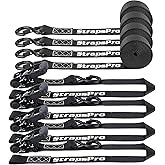 StrapsPro Ratchet Straps, 1.5'' x 16FT - 4400lb Break Strength Tie Down Strap Ratchet Heavy Duty, 4 Pack Cargo Straps Ratcheting with Integrated Soft Loops Truck Strap for Motorcycle, Car, ATV, UTV