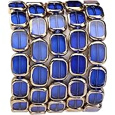 DADIFEN Glass Oval Beads Royal Blue 10x12mm 28pcs Rectangle Golden Edge Crystal Loose Beads for DIY Craft Jewelry Making