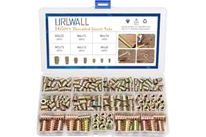 URLWALL 165PCS Threaded Inserts Nuts, Wood Insert Assortment Tool Kit, M4/M5/M6/M8 Furniture Screw in Nut Inserts Metric Bolt Fastener Hex Socket Drive for Wood Furniture Assortment