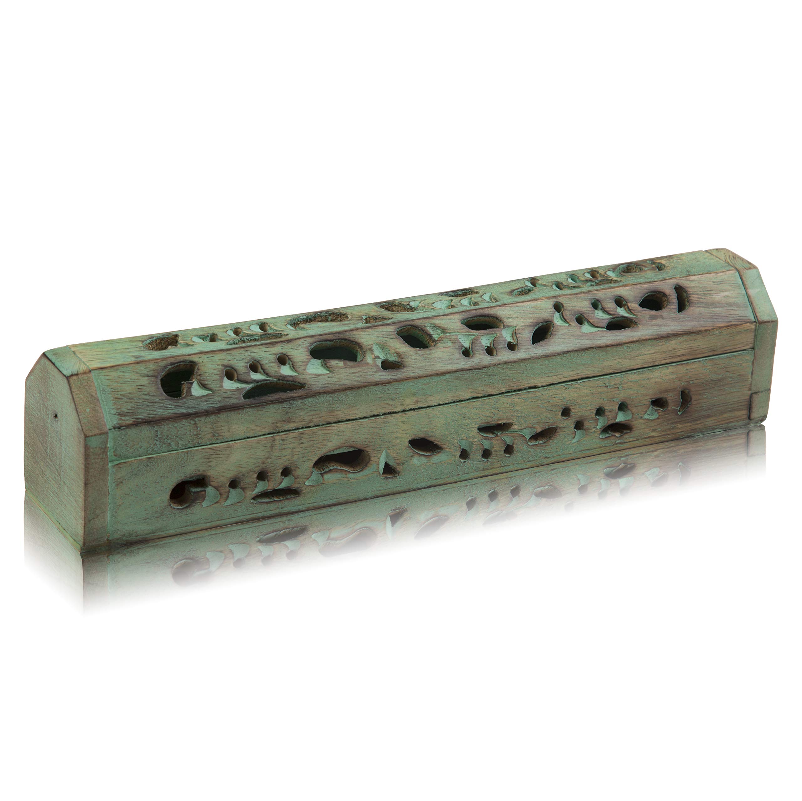 Wooden Coffin Incense Burner Holder With Storage - Handmade Mango Wood For Sticks & Cones
