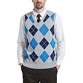 Kallspin Men's Argyle Vest Sweater Wool Blend V-Neck Sleeveless Pullover Sweater