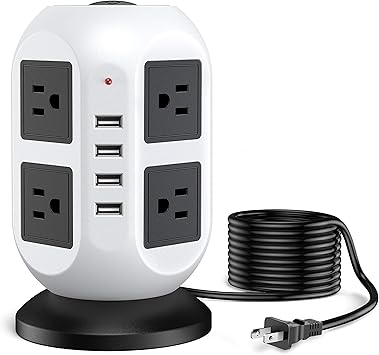 Amazon Co Jp 延長コード 5m タワー式 電源タップ 雷ガード 総計12個口 Usb充電ポート４口 Acコンセント８個 Oaタップ テーブルタップ スイッチ付き 過負荷保護 テレワーク 在宅勤務 室内 会社 家庭用 パソコン 周辺機器