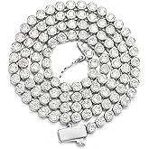 BREN Bezel Tennis Necklaces for Women Men, 18K White/Yellow Gold Plated 3mm 16/18/20 inch Cubic Zirconia Dainty Chain Jewelry