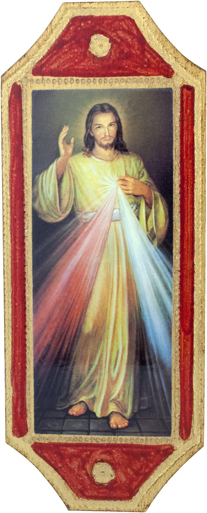 Divine Mercy Wall Panel with Gold Border and Wall Hook - Made in Italy (Red)
