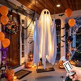 Halloween Decorations 5FT Swinging Ghost Outdoor Decor | 8 Lighting Modes, Height-Adjustable Swing, Timer Remote Lights Strings, Ghost Decor Decorations for Front Porch Yard Tree