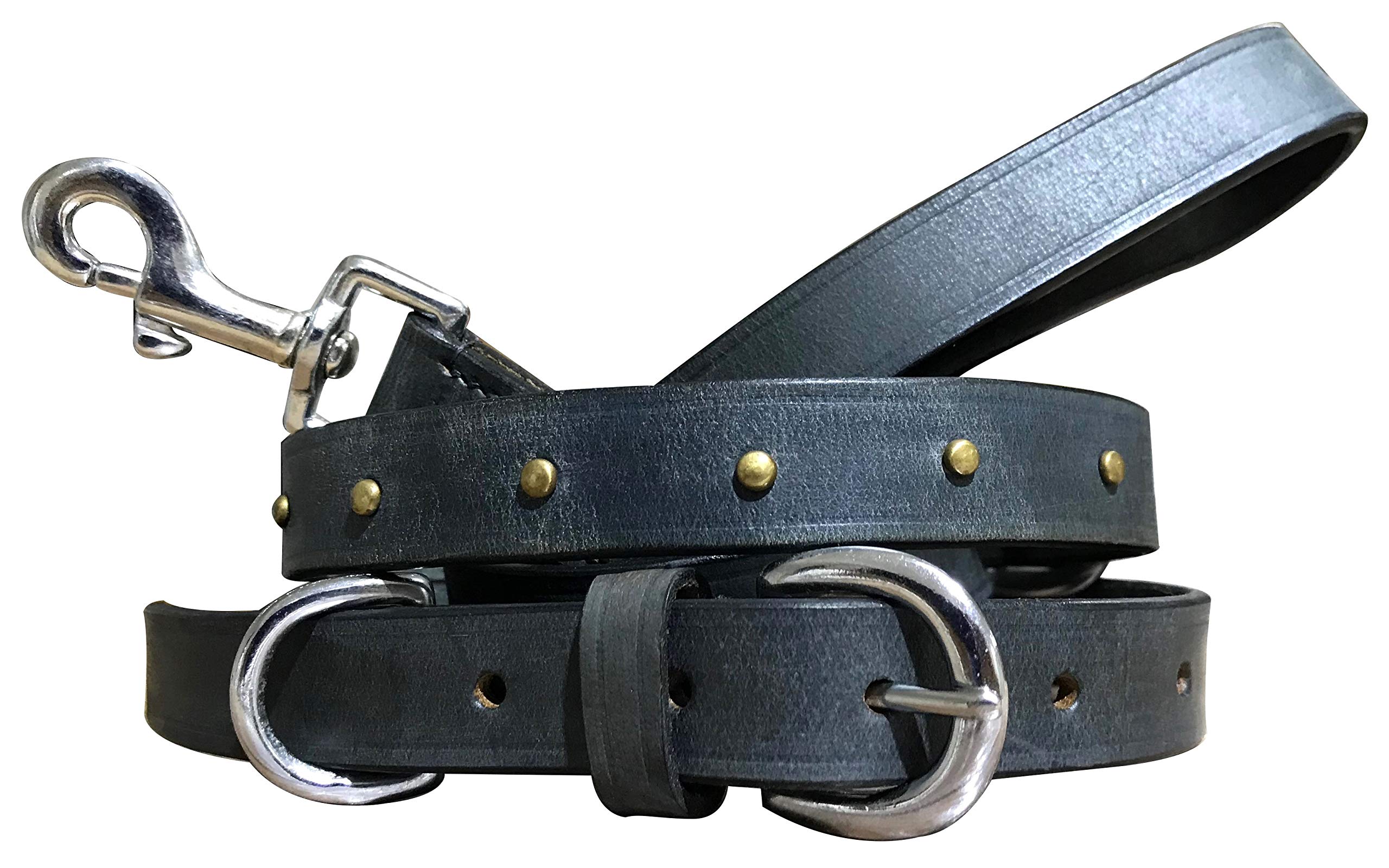 BRADLEY CROMPTON Genuine Leather Matching Pair Dog Collar and Lead Set M