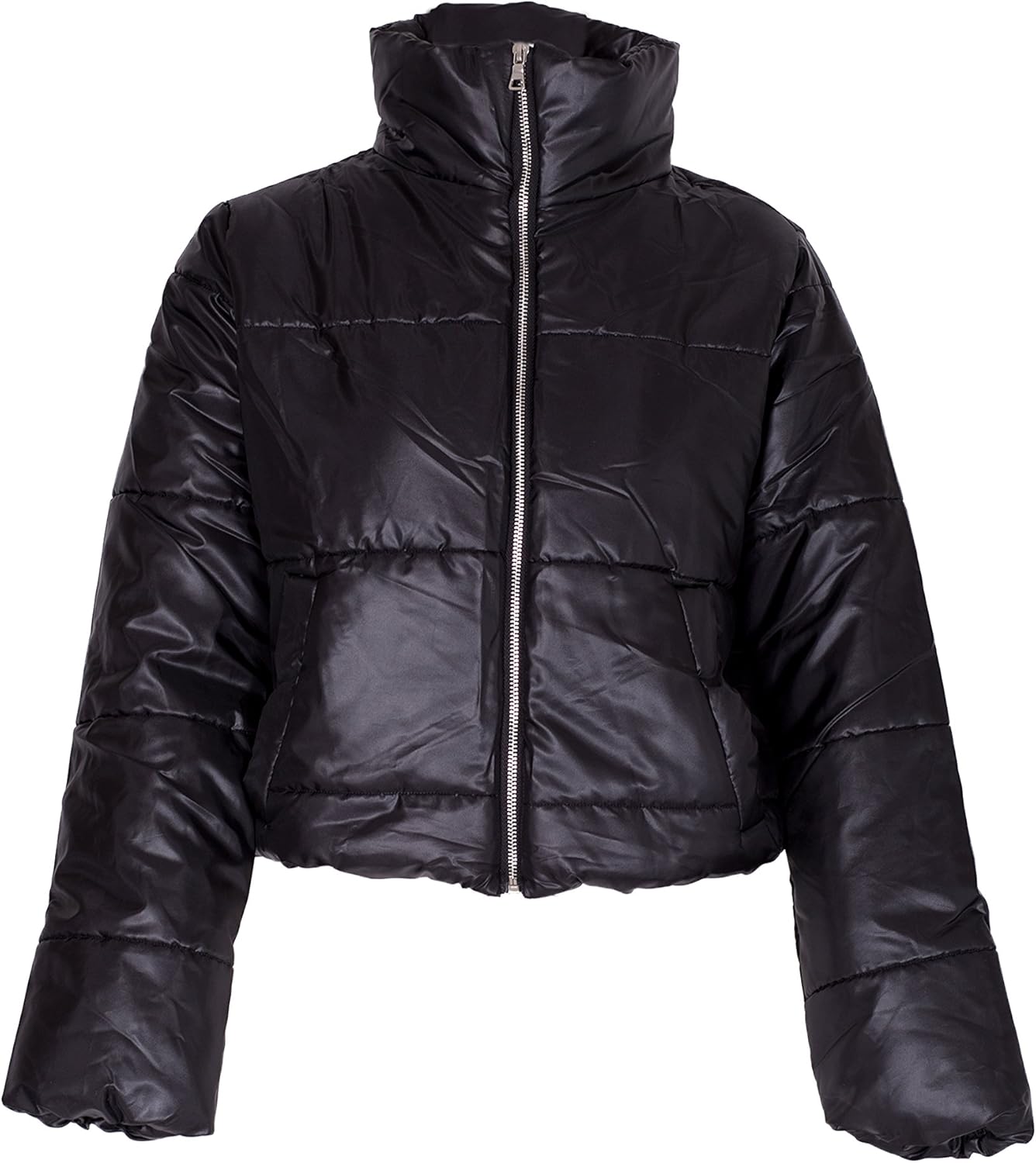 black cropped hooded puffer jacket
