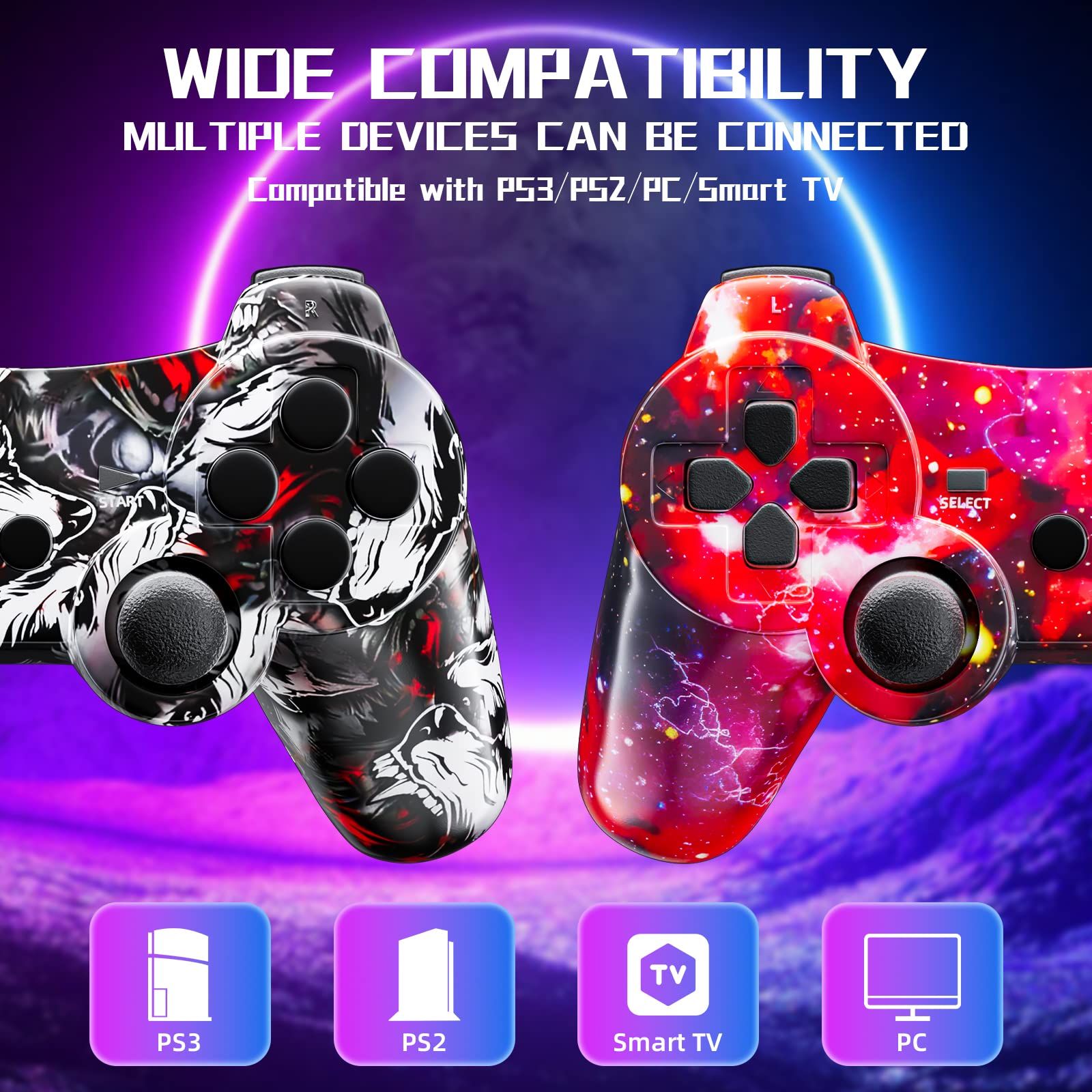 ISHAKO Controller for PS3, Wireless Controller 2 Pack for Sony PlayStation 3, Remote Control with 6-Axis High-Performance Motion Sense, Dual Vibration, 450mAh Battery with Charging Cable