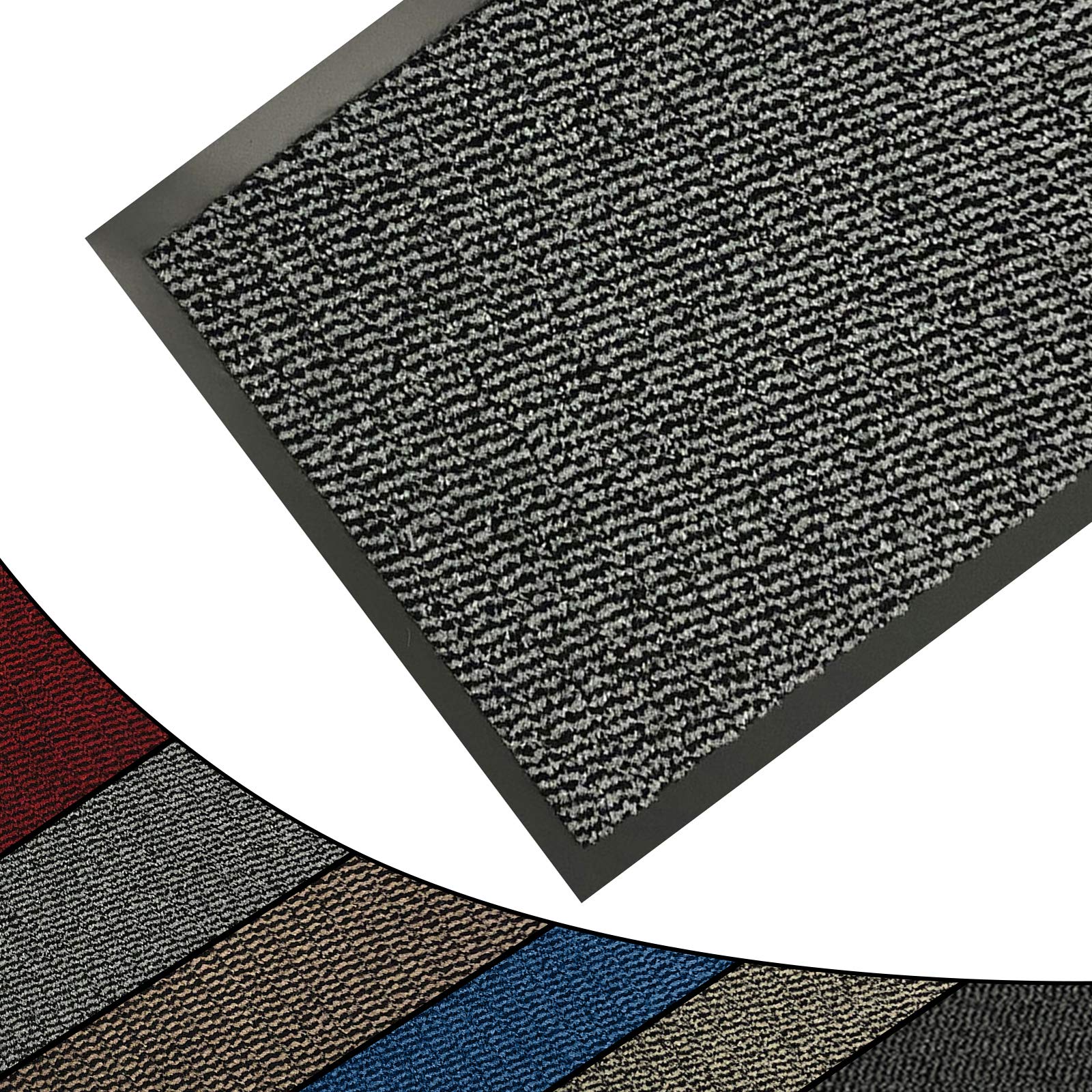 FunkyBuys Barrier Mat Large Grey/Black Door Mat Rubber Backed Medium Runner Barrier Mats Rug PVC Edged Heavy Duty Kitchen Mat (90 x 150)