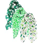 Skylety 3 Pcs St. Patrick's Day Printed Scarf Long Shamrock Shawl Irish Theme Scarf for Saint Patricks Day Outfit Women