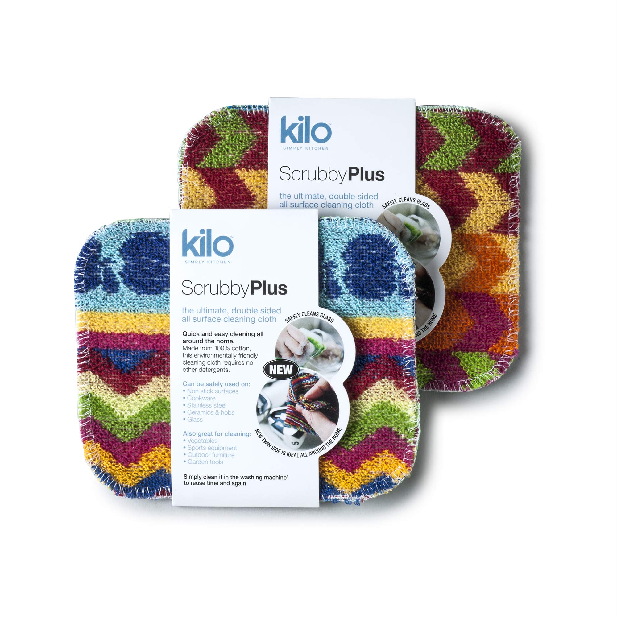 Kilo LSET24 Scrubby Plus-Non-Scratch Scourer with Delicate Cleaning Cloth Side, Multi-Purpose-Set of 2, Colour, One Size,17x14cm Set of 2