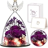 Birthday Day Rose Gifts for Women, Preserved Flowers Rose Gift for Mom, Glass Angel Figurines with LED Light, Forever Rose for Grandma Wife Friend Teacher, Nurse, Anniversary Day Girls Gift for Her