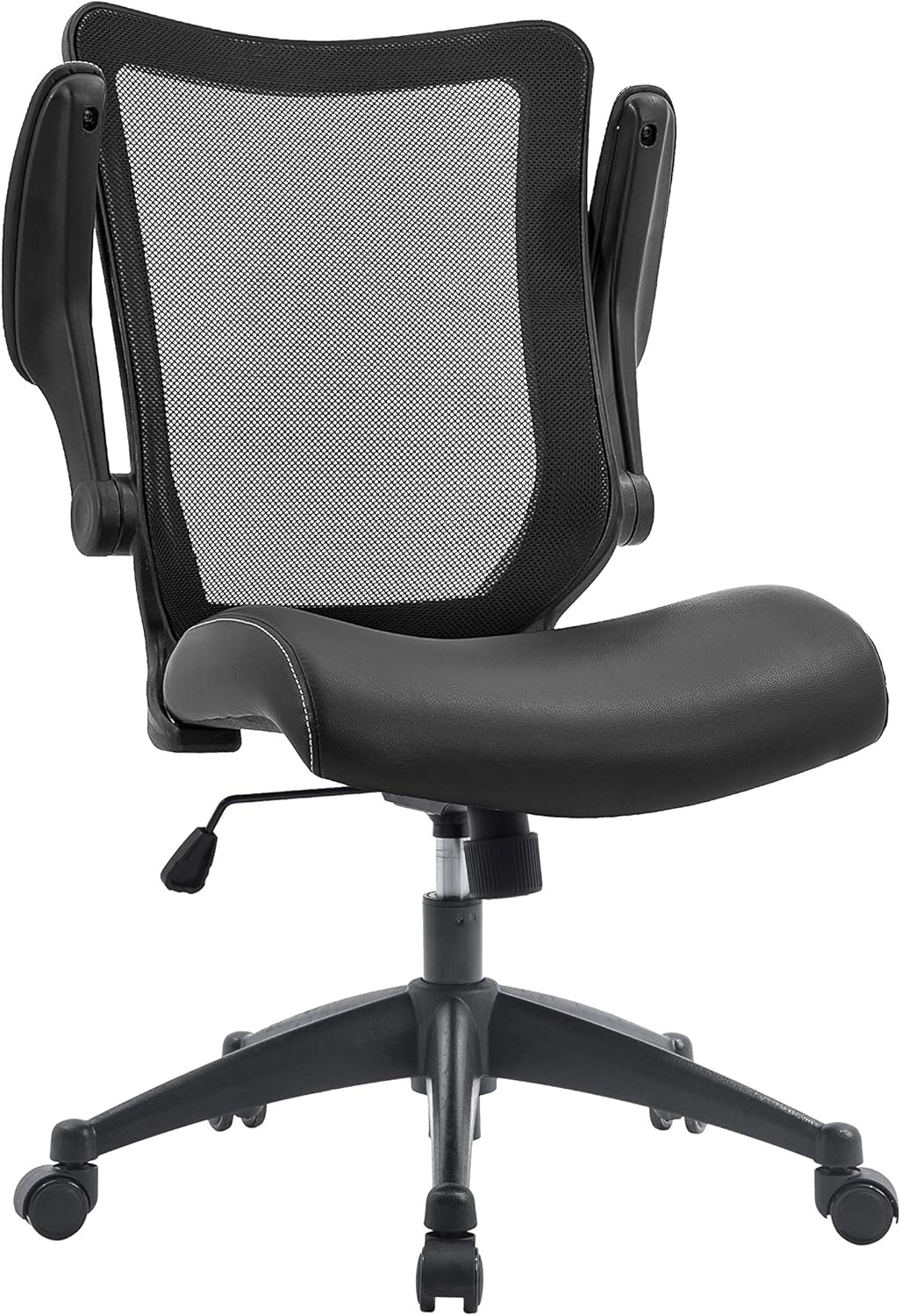 Office Factor Desk Chair Mesh Back and Faux Leather Seat flip-up arms Lumbar Support 300 Lbs Weight Capacity Task Office Chair (Black Desk Chair)