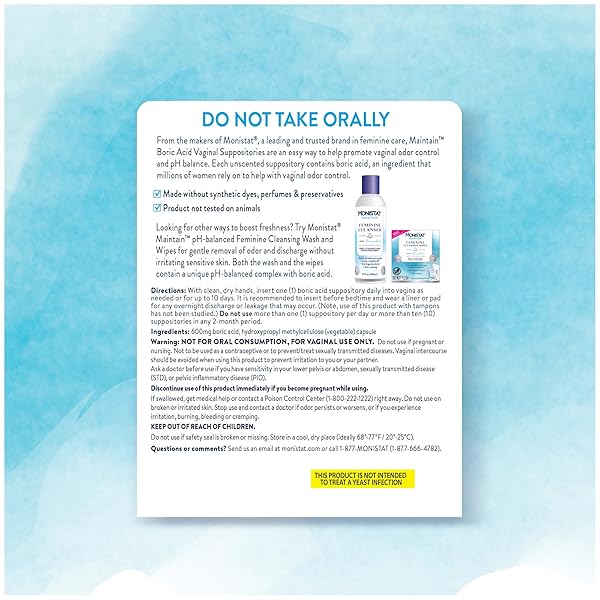 FROM THE MAKERS OF MONISTAT, MAINTAIN BORIC ACID SUPPOSITORIES FOR WOMEN, 600 MG OF BORIC ACID, 30 CT, 1 PACK
