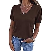 PRETTYGARDEN Womens Short Sleeve Sweater V Neck Trendy Pullover Tops 2026 Summer Spring Loose Lightweight Casual Blouse