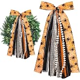 Ftuuo Large Halloween Ribbon Bow for Wreath, Orange Spider Web Fabric Ribbons Set Assorted Ribbons Black White Stripe Plaid Clip-On Wreath Sash Ribbon Bundle for Halloween Home Indoor Outdoor Decor