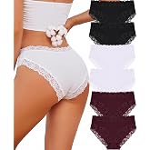 Cotton Underwear for Women Sexy Bikini Panties Lace Waist Lingerie Ladies | Moisture-Wicking Underwear for Women,No Dig Lace Waist Hipster,Low Rise Cheeky Soft Breathable Cotton Panties,Underwear Women