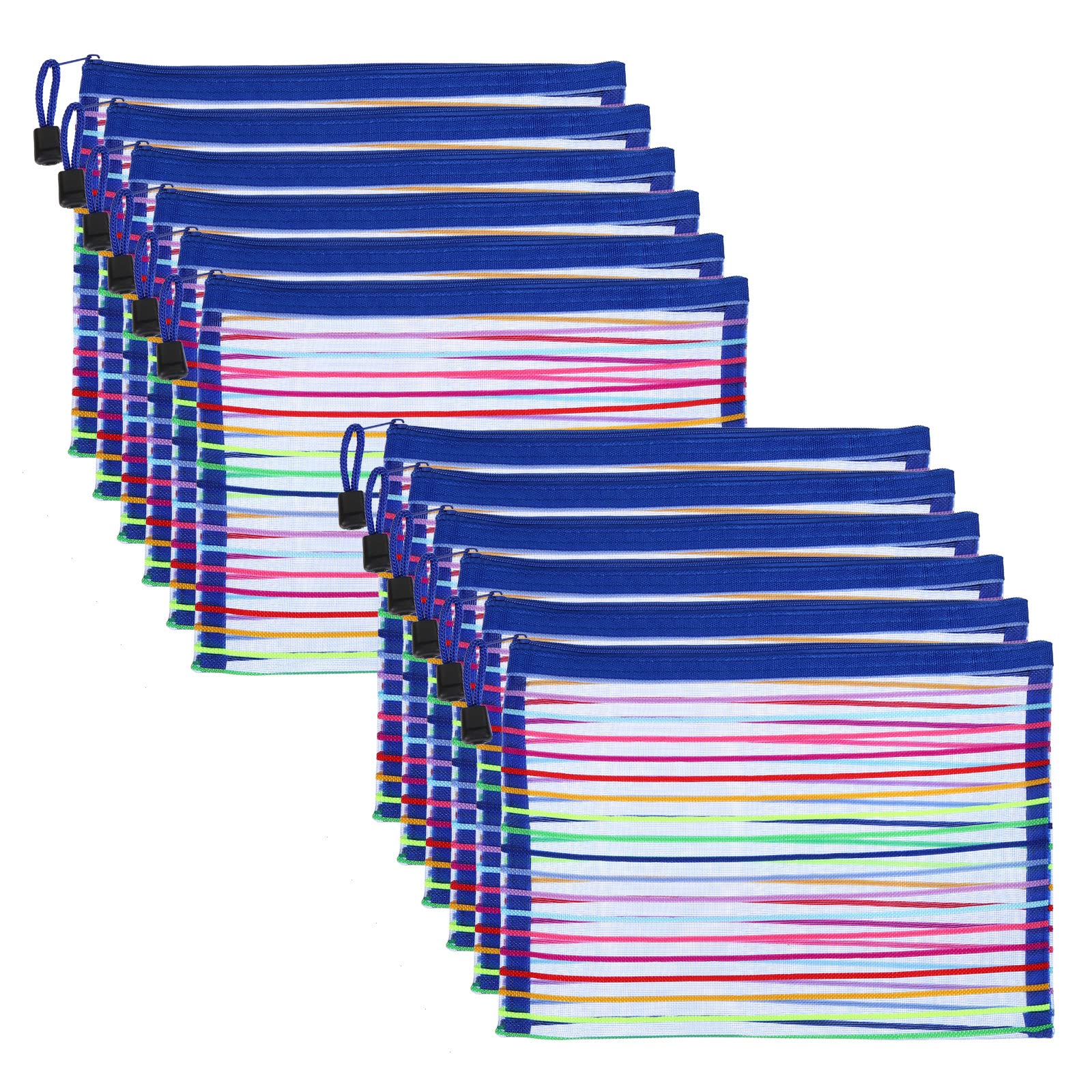 PATIKIL Mesh Zipper Pouch, 12 Pack Nylon A5 Size Pen Pencil Case Document Toiletry Cosmetic Makeup Zipper Travel Pouch Organizer for Office, Blue